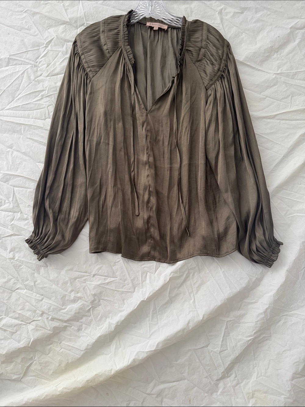 Philosophy Moss Green Pleated Yoke Peasant Blouse